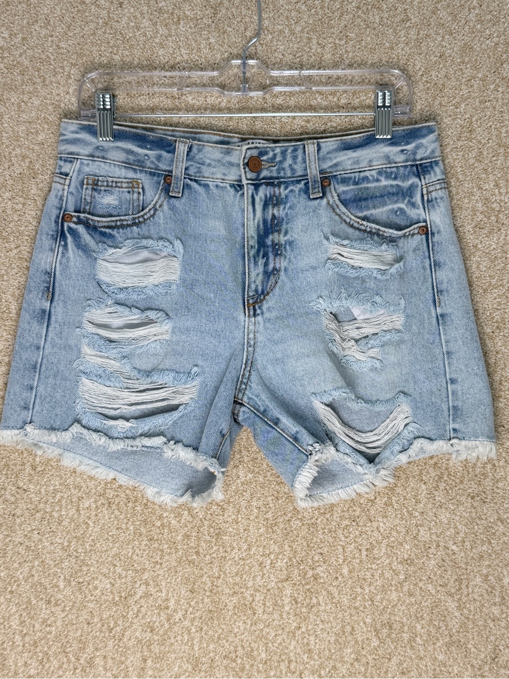Cotton shorts size 5 size 27 denim shorts destructed fringe hem light wash